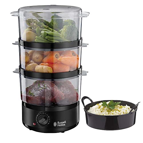 Russell Hobbs Vaporiera, Multicottura, 7 L, 3 Piani Cottura, 500 Ml Serbatoio, Compatta, Matte Black, 26530-56