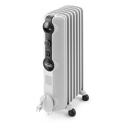 De'Longhi Trrs0715 Radiatore Ad Olio Elettrico, 7 Elementi, Meno Consumo Energetico, Calore A Lungo, Manopole Intuitive, Per Ambienti Fino A 45M³, Sil