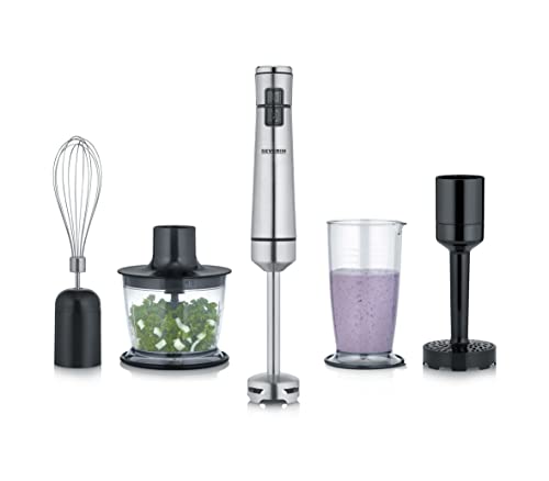 Severin Sm 3775 - Frullatore A Immersione Senza Fili, Con Frullatore Ad Immersione, Tritatutto Multiuso, Contenitore Miscelatore, Schiacciapatate E Fr