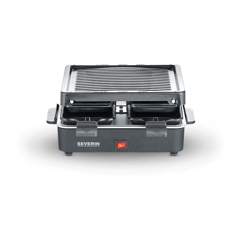 Severin Rg 2370 - Mini Griglia Per Raclette Con Piastra Antiaderente E 4 Padelle, Grill Da Tavolo Per Fino A 4 Persone, Potenza 600 W, Colore: Nero