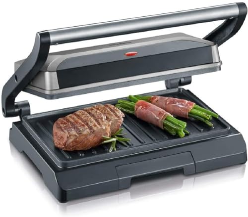 Severin Kg 2394 Bistecchiera Elettrica 800W Per Sandwich Con Piastre Antiaderenti, Piastra Tostapane Distribuzione Uniforme Del Calore, Bistecchiera A
