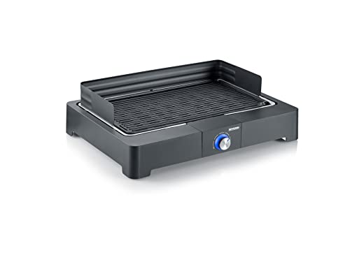 Severin Pg 8567 Barbecue Elettrico 2200 Watt Con Piastra In Alluminio Pressofuso, Grill Elettrico Per Interni Ed Esterni Con Luce Led, Griglia Da Tavo