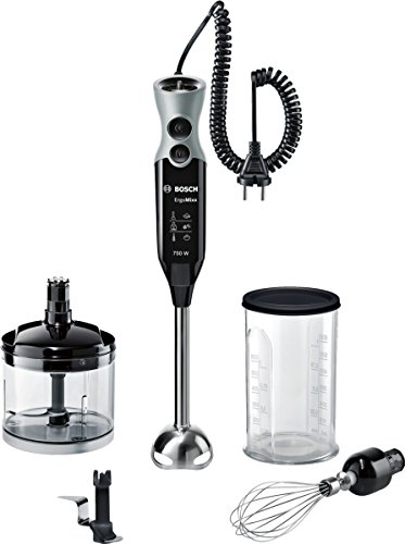 Bosch Ergomixx Hand Blender - Frullatore A Immersione Portatile, 750 W, 12 Velocità, Lama A 4 Ali, Bicchiere Graduato, Mini Tritatutto, Frusta E Lame