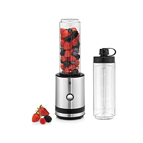 Wmf Mini Cucina, Smoothie-To-Go, Mini Mixer Con 2 Contenitori Per Mix E Bibite, 300 W, 23.000 Giri/Min, 0,6 L, Senza Bpa, Cromargan Opaco/Argento.