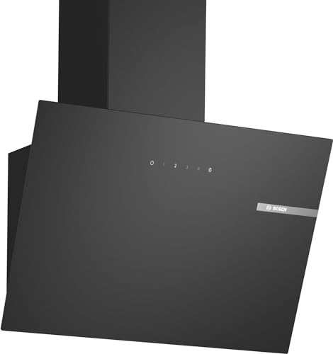 Bosch Dwk65Dk60 Serie 2, Cappa A Parete, Estremamente Silenziosa, Illuminazione A Led, Reset Automatico Della Velocità Intensiva, Vetro Nero, 60 Cm