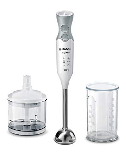 Bosch Elettrodomestici Ergommixx Mixer A Immersione, Frullatore, 600 W, 70 Decibel, Plastica, 12 Velocità, Bianco