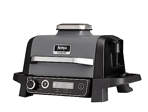 Ninja Woodfire Barbecue Elettrico, Affumicatore, Friggitrice Ad Aria 7 In 1, Per Grigliare, Friggere, Affumicare, Arrostire E Cuocere, Antiaderente, P