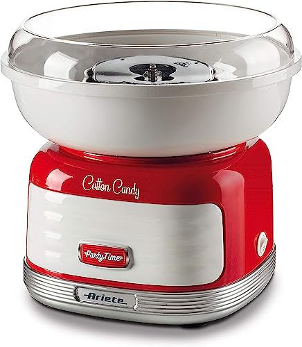Ariete Cotton Candy Party Time 2973, Macchina Per Zucchero Filato Per Zucchero Semolato O Caramelle Dure, Dosatore E 4 Coni Inclusi, 500W, Rosso