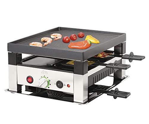 Solis 5 In 1 Table Grill For 4 7910 Bistecchiera Elettrica - Grill Elettrico - Raclette, Griglia Da Tavolo, Mini Wok, Mini Pizza E Frittelle - Fino A