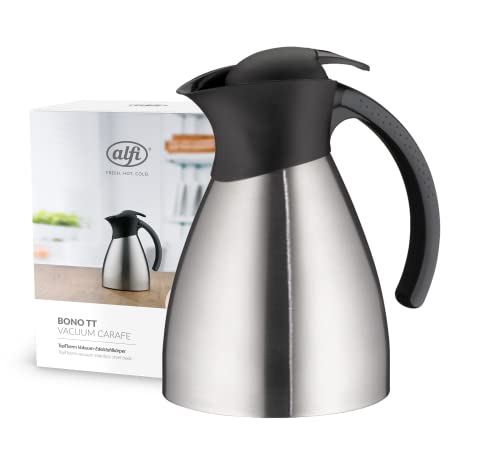 Alfi Bono Tt 1,0L, Caraffa Thermos Isolante Con Doppia Parete In Acciaio, Con Plastica Nera, Tiene Caldo Per 12 Ore, Freddo Per 24 Ore, Chiusura A Vit