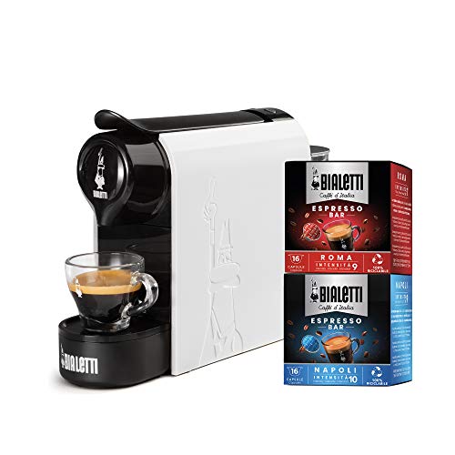 Bialetti Gioia, Macchina Caffè Espresso Per Capsule In Alluminio, Incluse 32 Capsule, Supercompatta, Serbatoio 500 Ml, Bianco