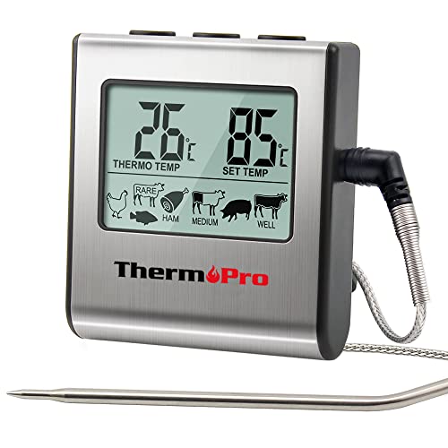 Thermopro Tp16 Termometro Cucina Digitale Per Carne Barbecue Bbq Alimenti Forno Cibo Con Ampio Schermo Lcd E Sonda Prolungata In Acciaio Inox