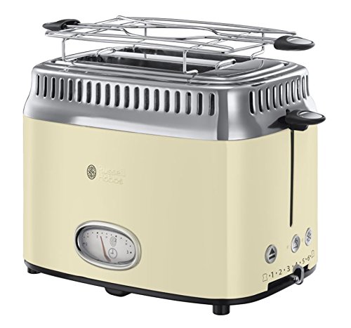 Russell Hobbs Tostapane Retro, 2 Fette, Panini, Toast Farciti, 1300 W, Funzione Lift & Look, Riscaldare, Scongelare, Crema, 21682-56