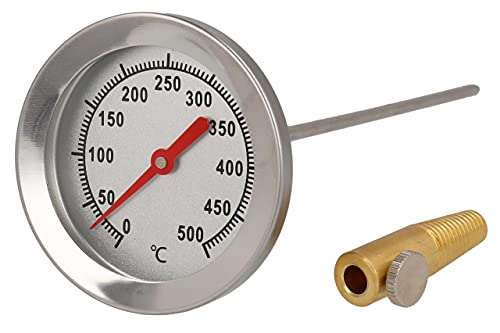 Termometro Da Incasso 500 Gradi Ø 6,5 Cm Per Forno A Legna, Forno Pizza, Grill, Affumicatore, Bbq Realizzato In Acciaio Inox, Sonda 30 Cm Con Cono Inc