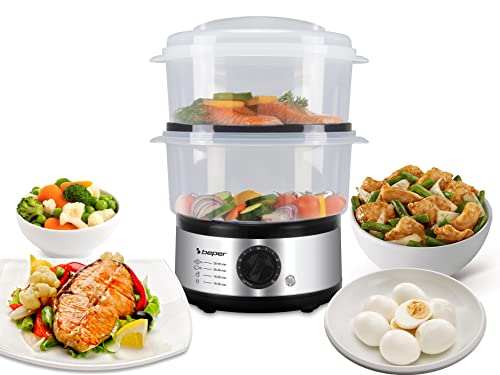 Beper Bc.261 Vaporiera Da 5 Litri - Vaporiera Elettrica Con Timer Per Cottura Al Vapore Di Riso, Pesce, Ravioli, Verdure, Carne - Bfa Free