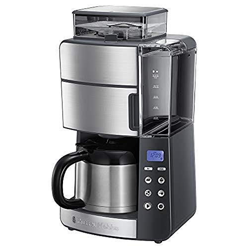 Russell Hobbs Macchina Caffè, Semiautomatica, Macinachicchi 3 Livelli, Elementi Removibili, Programmabile 24 H, Display Lcd, Caraffa Isotermica, Mante
