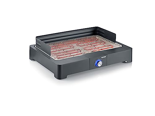 Severin Pg 8565 Barbecue Elettrico 2200 W In Acciaio Inox Regolabile Fino A 250°, Grill Elettrico Per Interni Ed Esterni Con Led, Griglia Da Tavolo O 