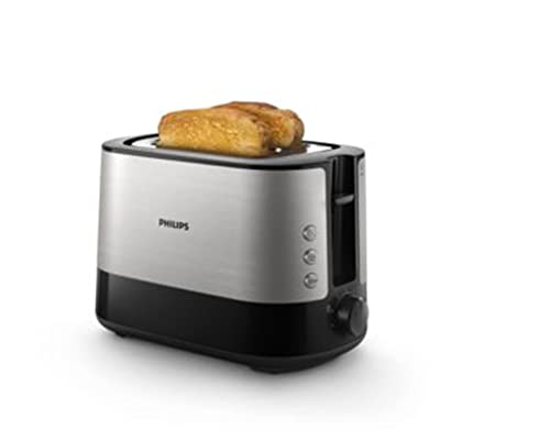 Philips Viva Collection Tostapane, 2 Fette, 7 Impostazioni, Scongelamento E Scalda Brioche Integrato, Auto Spegnimento, Leva Di Sollevamento, Nero (Hd