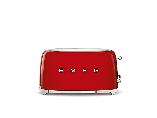 Smeg, Tostapane 2X4 Tsf02Rdeu, 2 Scomparti Per 4 Fette, 6 Livelli Di Doratura, Funzione Riscaldamento, Scongelamento E Bagel, Espulsione Automatica De