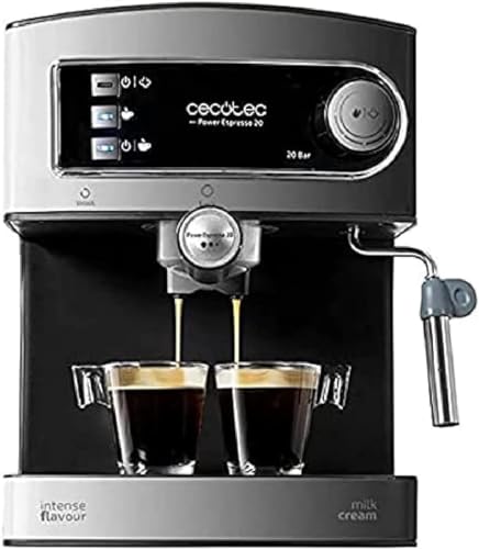 Cecotec Macchina Da Caffè Power Espresso 20. Capàcità 1,5 L, 20 Bar, Doppia Uscita, Vaporizzatore, Acciaio Inossidabile, Scaldatazze, 850 W