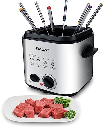 Steba Mini Friggitrice In Acciaio Inox Con Set Di Fonduta 2 In 1, Filtro Antiodore, Volume 1,2 Litri, 8 Forchette In Acciaio Inox, Potente E Veloce Gr