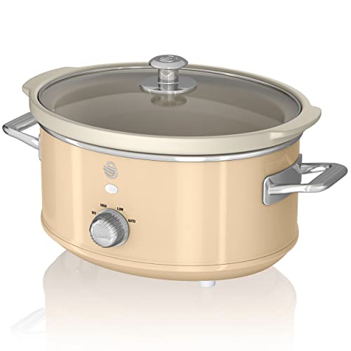 Swan Retro Sf17021Cneu Slow Cooker 3,5L Contenitore Di Cottura Rimovibile, Ceramic Non-Stick Pfoa & Ptfe Free, 3 Livelli Di Temperatura, Coperchio Di