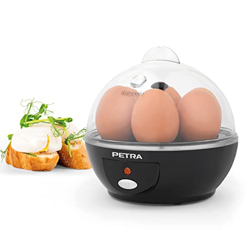 Petra Pt2783Vdeeu7 Cuociuova Elettrico Per 6 Uova, 2 Vassoi In Camicia, Portauova Rimovibile, Misurino, Senza Bpa, 430 W, Nero