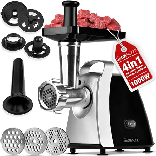 Clatronic® Tritacarne 1000W | Con Attacco Per Biscotti/Pasticceria | 3 Dischi Perforati In Metallo | Avanti E Indietro | Incluso Insaccatore Per Salsi