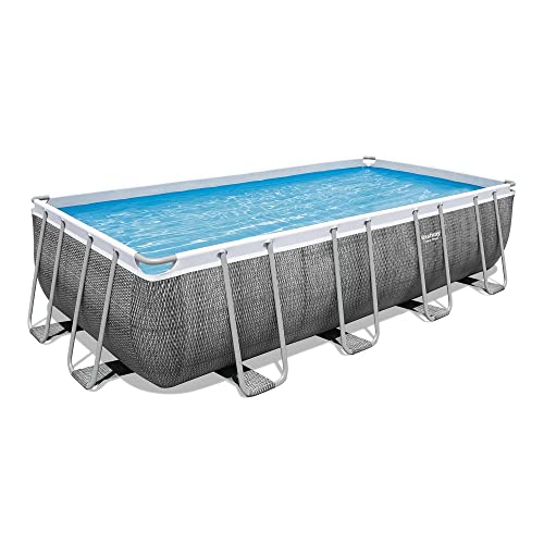 Bestway Power Steel Frame Pool Set Completo Con Pompa Filtro 549 X 274 X 122 Cm, Effetto Rattan (Grigio Ardesia), Rettangolare