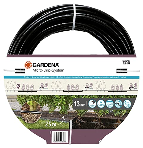 Gardena Micro-Drip-System Tubo Gocciolante 1,6 L/H, Posa Interrata O In Superficie (25 M): Prolunga Per Sistema Irrigazione A Risparmio Idrico, Tecnic