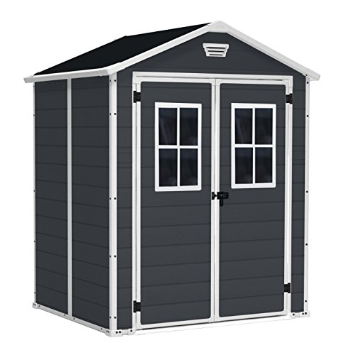 Keter Casetta Da Giardino Manor 6X5, Finestre Frontali, Nera, 185X152X226 H Cm