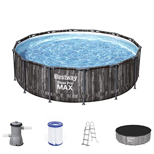 Bestway Steel Pro Max - Set Completo Per Piscina Con Pompa Filtro, Ø 427 X 107 Cm, Effetto Legno (Quercia), Rotondo