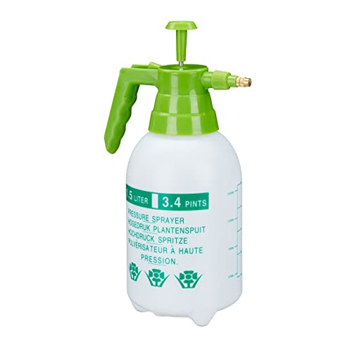 Relaxdays Spruzzatore A Pressione Da 1,5 Litri, Ugello Regolabile In Ottone, Da Giardino, Pesticidi, Pe, Bianco Verde