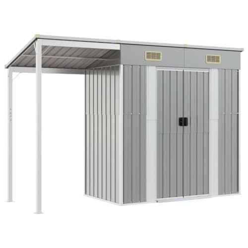 Vidaxl Capannone Tetto Esteso Grigio Chiaro 277X110,5X181Cm Acciaio