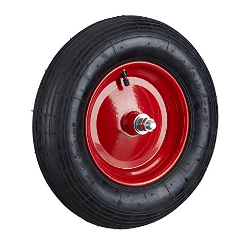 Relaxdays 10022854 Ruota Per Carriola 4.80 4.00-8 Di Ricambio Pneumatico (Fino A 2,4 Bar) Incluso Carico Massimo 200 Kg Nero/Rosso