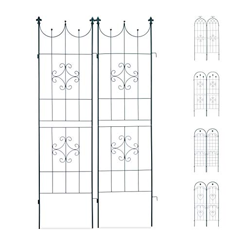 Relaxdays Set 2 Grigliati Per Rampicanti, In Metallo 180X50Cm Design Con Motivi Decorativi, Ad Incastro, Verde Scuro