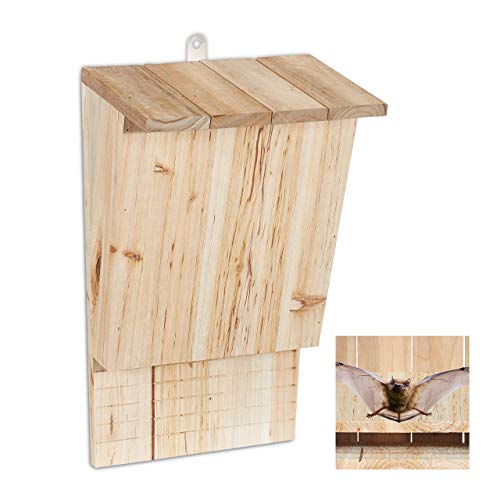 Relaxdays Casetta Per Pipistrelli, Rifugio Xl, Pipistrellini, Bat Box, Legno Non Trattato, Hlp 34X22,5X13 Cm, Naturale