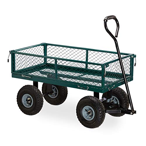 Relaxdays Carrello A Mano, Carretto Standard Per Il Giardino, Da Esterno, Sponde Pieghevoli, Max.150Kg, Verde
