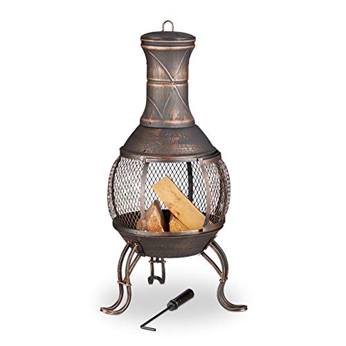 Relaxdays Forno Azteco, Attizzatoio, Graticola Per La Legna, Griglia Parascintille, Giardino, Antico, Alto 89 Cm, Bronzo