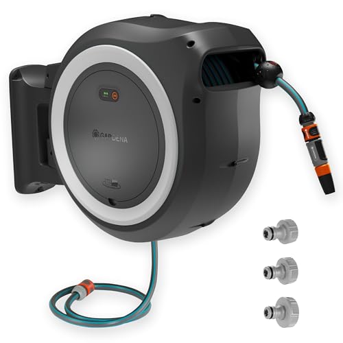 Gardena Avvolgitubo A Parete Powerroll Xl Solo Ricaricabile: Avvolgitubo Automatico Con Tubo Da Giardino 35 M, Guida E Rollcontrol, Set Completo Con B