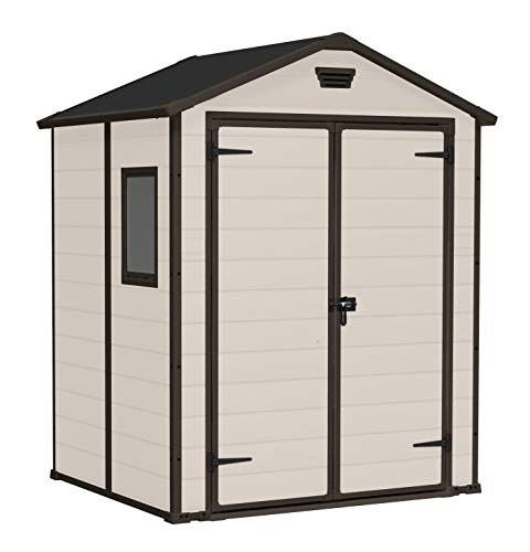Keter Casetta Da Giardino Manor 6X5, Finitura Effetto Legno Graffiato, Beige, 185X152X226H Cm