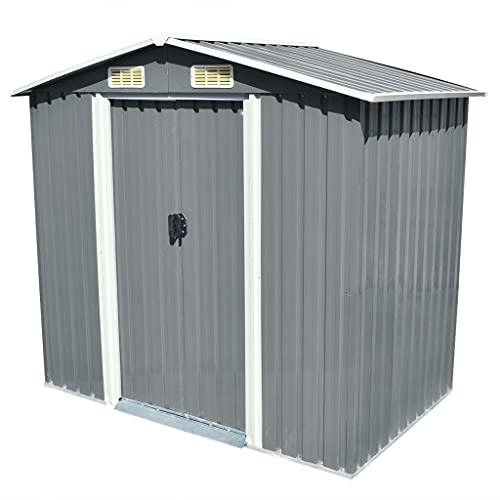 Vidaxl Capanno Per Attrezzi Rimessa Da Giardino Moderna Robusta Resistente Casetta Per Esterni Ventilato In Metallo Grigio 204X132X186 Cm