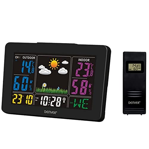 Stazione Meteo Automatica Digitale. Denver Ws-540Black. Wireless. Display Led A Colori. Termometro Igrometro Digitale Per La Misurazione Della Tempera