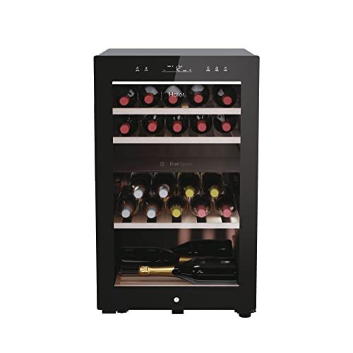Haier Hws42Gdau1 Series 7 Cantinetta Vino, 42 Bottiglie, Connettività Wi-Fi, Luci A Led E Vetro Anti Uv, Ripiani In Legno, 49,7X58,5X82 Cm, Nero