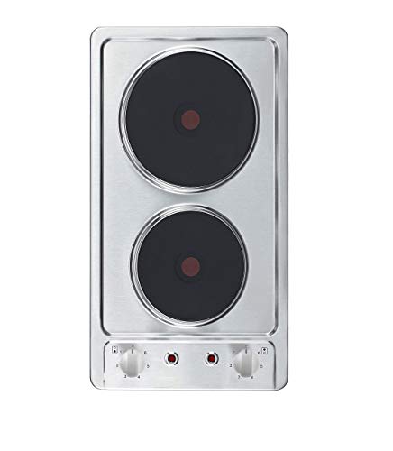 Respekta Domino Piano Cottura Elettrico In Acciaio Inox, Piastra Elettrica Da Incasso A 2 Piastre Con Spina, Fornello Elettrico, 6 Livelli, Manopole,