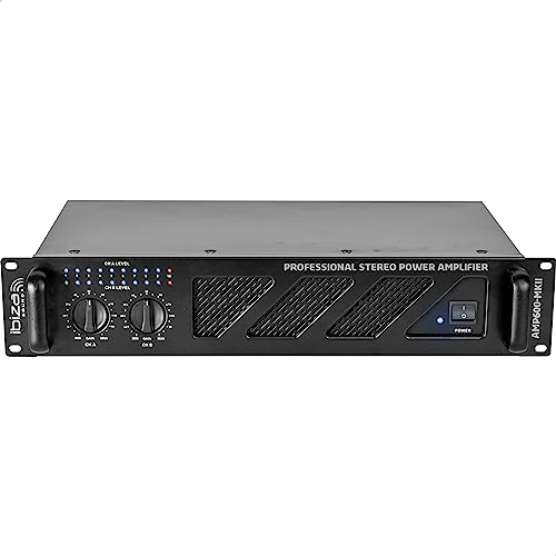Ibiza - Amp600-Mkii - Amplificatore Pa Professionale 2X480W Con Ingressi Rca/Jack E Uscite Speakon/Born - Rack 19" - Nero