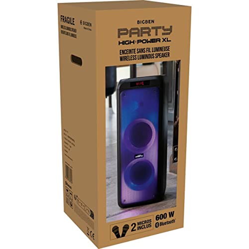 Bigben Partybthpxl - Altoparlante Portatile Bluetooth Potente 600 W Party Xl, Led Lights, Usb, Microsd, 2 Ingressi Per Micro, Aux-In, Telecomando, Man