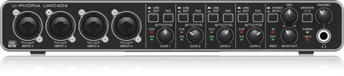 Behringer U-Phoria Umc404Hd Audiophile 4X4, 24-Bit/192 Khz Usb Audio/Midi Interfaccia Con Preamplificatori Microfonici Midas