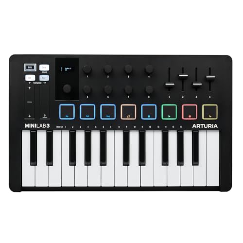 Arturia - Minilab 3 - Controller Midi Universale Per La Produzione Musicale, Con Pacchetto Software Completo - 25 Tasti, 8 Pad Multicolori - Nero