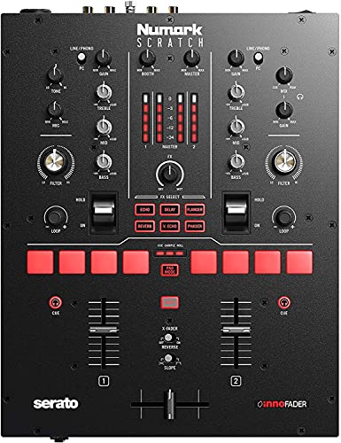 Numark Scratch - Mixer Scratch A 2 Canali Per Dj + Serato Dj Pro, Crossfader Innofader, Licenza Dvs, 6 Selettori Per Effetti, Pad Performance